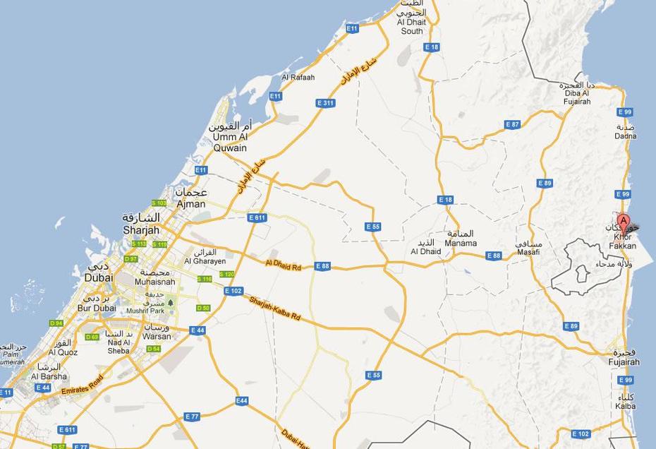 Khawr Fakkan Map, Khawr Fakkān, United Arab Emirates, Dubai United Arab Emirates, United Arabic Emirates
