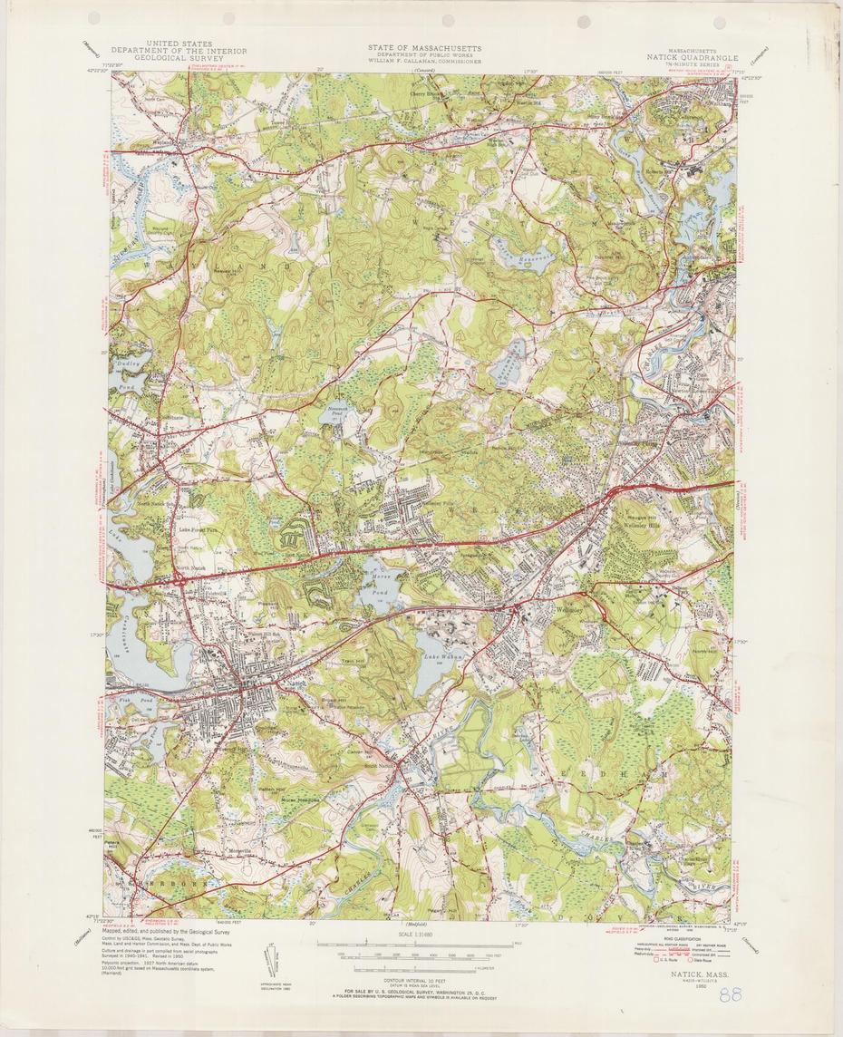 Natick, Ma 1950-1956 Original Usgs Old Topo Map 7X7 Quad 31680 – Ma-88 …, Natick, United States, Avalon Natick, Natick Collection