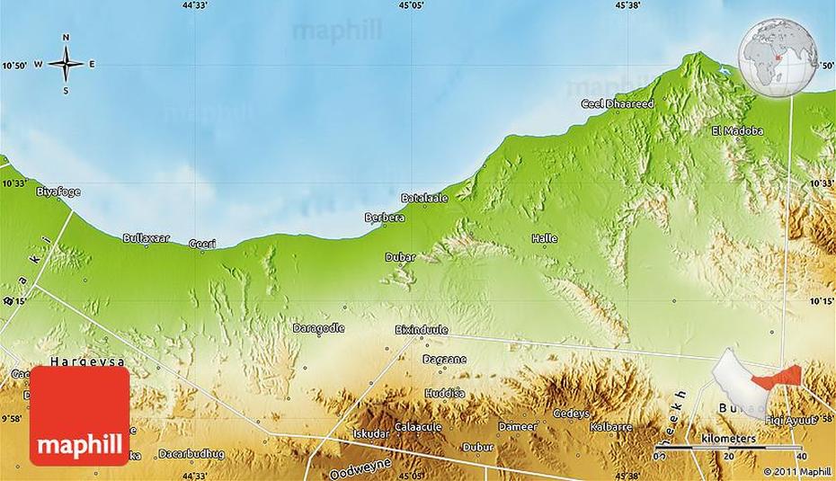 Physical Map Of Berbera, Berbera, Somalia, Somalia Capital, Baledogle  Airfield