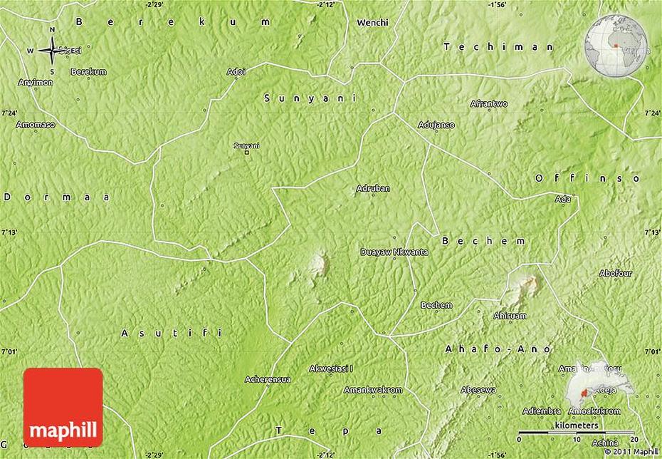 Physical Map Of Duayaw-Nkwanta, Duayaw-Nkwanta, Ghana, Ghana Chiefs, Climate Of Ghana