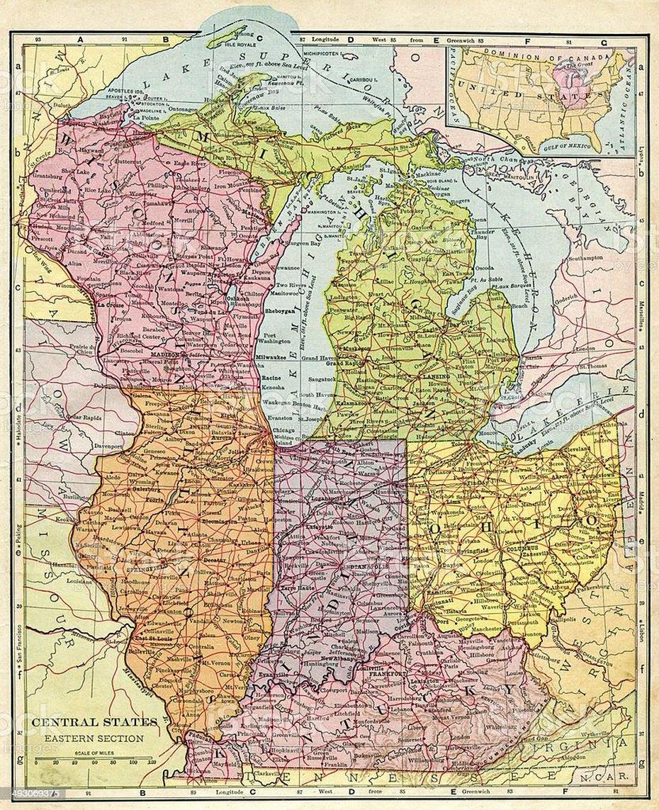 Central United States Map 1896-Foton Och Fler Bilder Pa Karta – Istock, Central, United States, United States 4 Regions, Large  Of United States