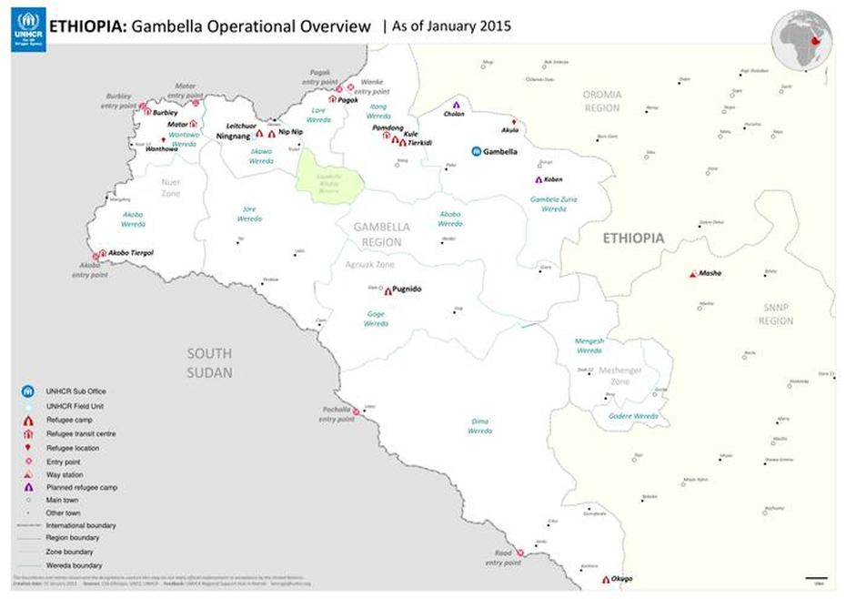 Ethiopia: Gambella Operational Overview, As Of 15 January 2015 …, Gambēla, Ethiopia, Ethiopia Land, Ethiopia Refugee Camp