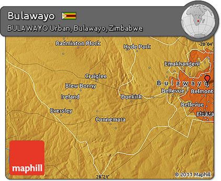 Free Physical Map Of Bulawayo, Bulawayo, Zimbabwe, Zimbabwe Political, Bulawayo Suburbs