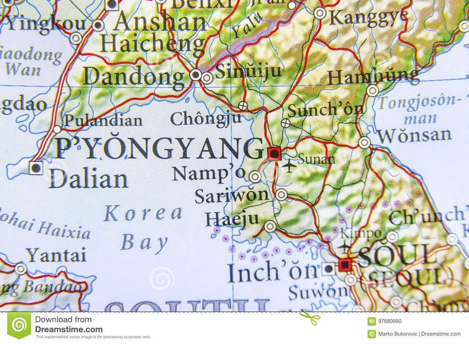 Geographic Map Of North Korea Capital City Pyongyang Stock Photo …, Pyongyang, North Korea, North Korea Street View, Capital City Of North Korea