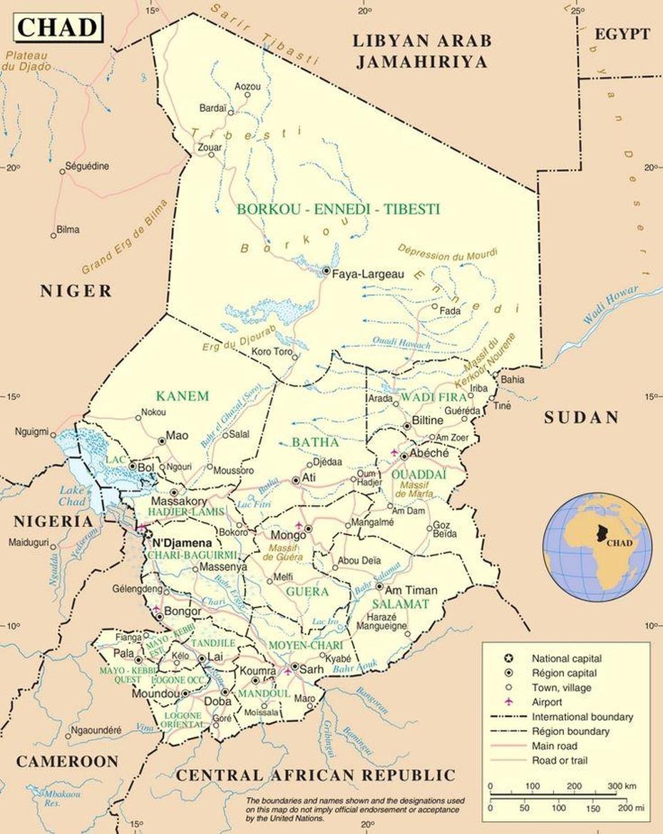 Large Detailed Road Map Of Chad | Chad, Central African, Libya, Iriba, Chad, Chad Geography, Country Of Chad