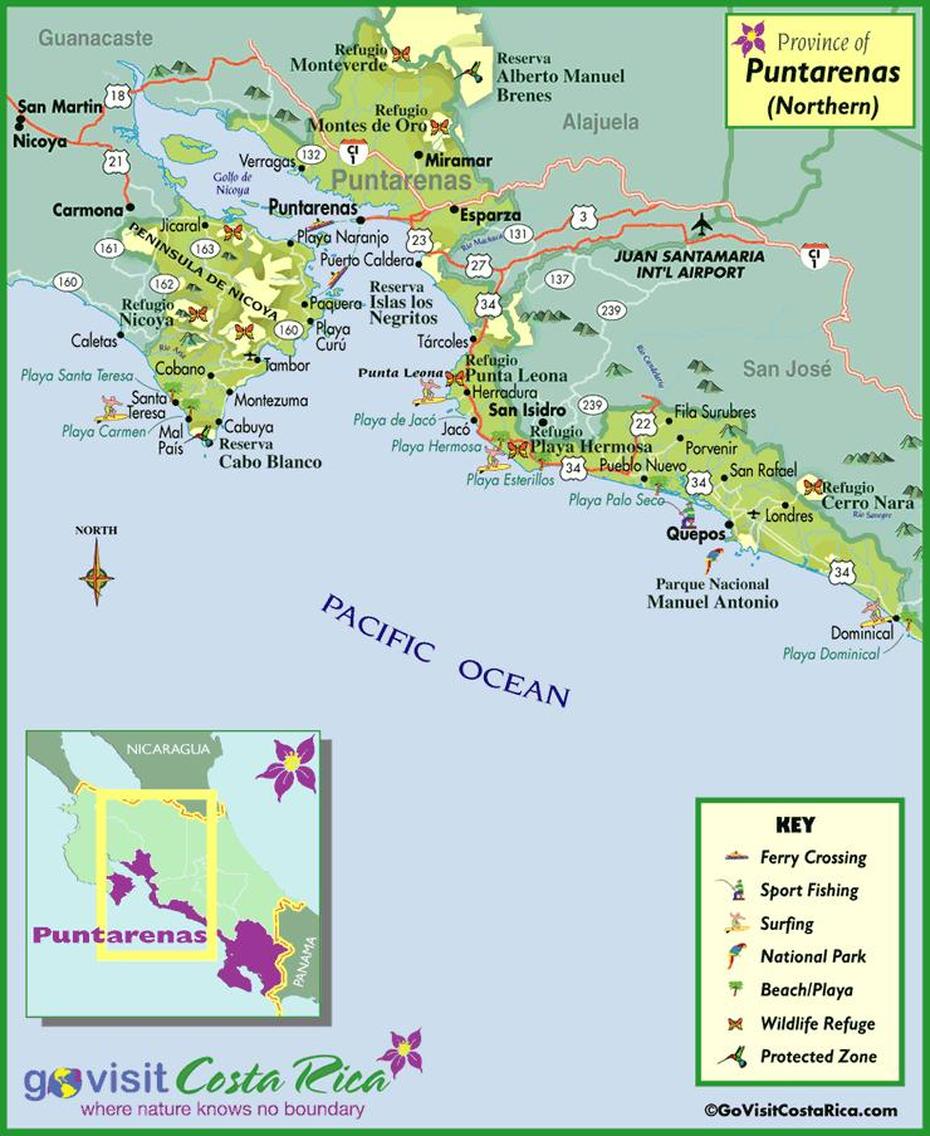North Puntarenas Map, Costa Rica | Costa Rica Map, Costa Rica Beaches …, Puntarenas, Costa Rica, Ojochal, Tortuga Island Costa Rica