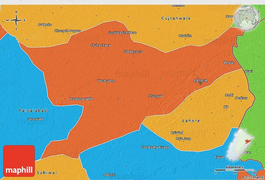 Political 3D Map Of Sheikhupura, Shekhupura, Pakistan, Minar Pakistan, Hiran Minar Sheikhupura