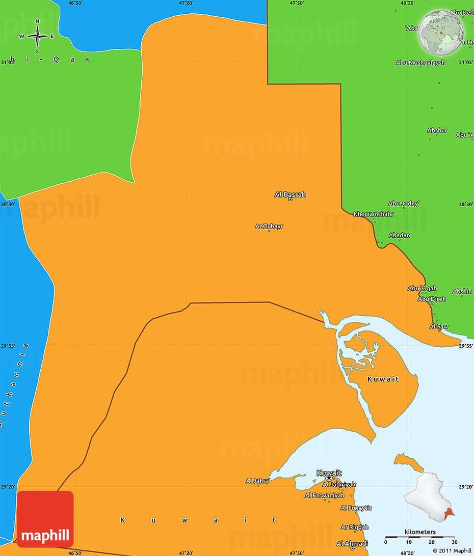 Political Simple Map Of Al-Basrah, Al Başrah, Iraq, Nasiriyah Iraq, Basra International  Airport