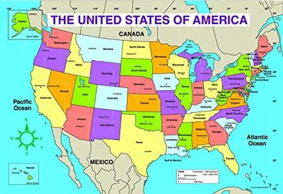 Usa  United States, Us  With States And Oceans, States , Ocean, United States