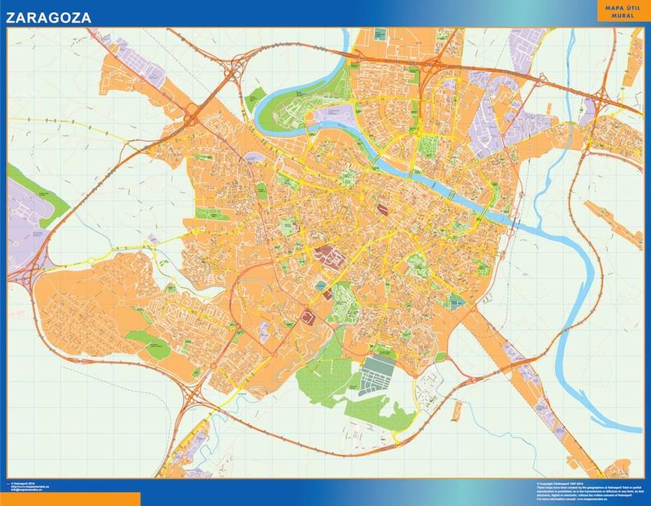 Wall Map Of Zaragoza Spain | Laminated Wall Maps Of The World., Zaragoza, Spain, Palencia Spain, Zaragoza España