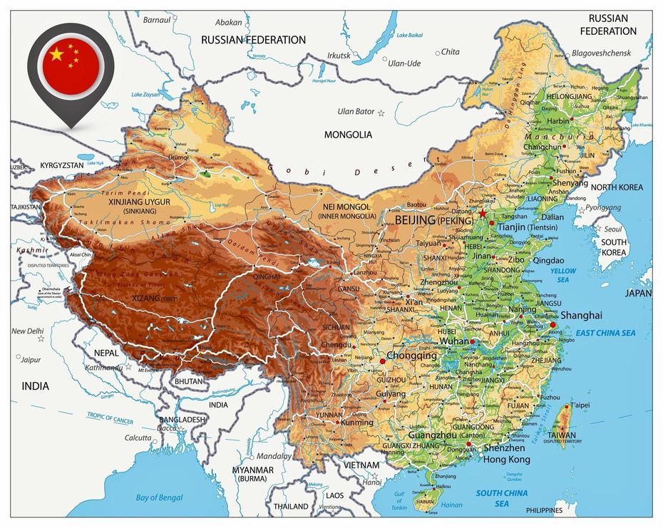 China Physical Map Of Relief – Orangesmile, Jelilyüzi, China, China  With Flag, Of China With Cities