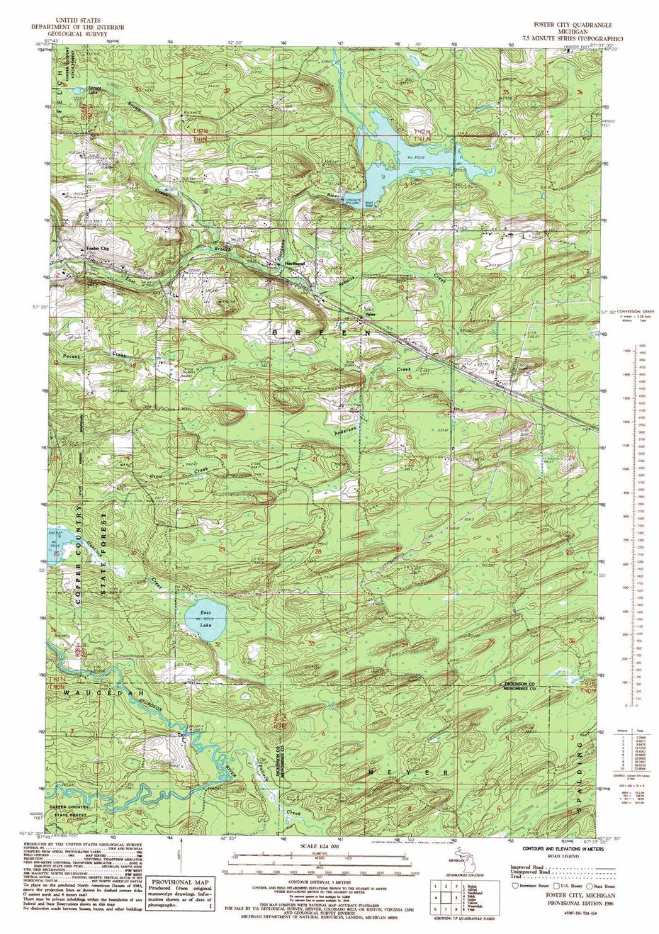 Foster City Topographic Map, Mi – Usgs Topo Quad 45087H6, Foster City, United States, Large Road  Of United States, The States