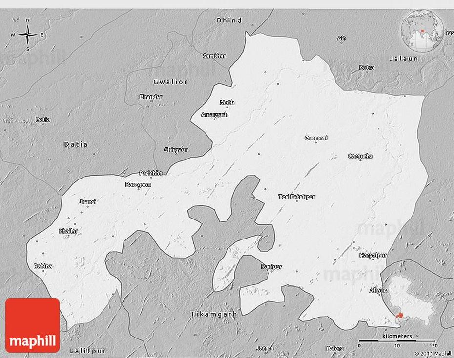 Gray 3D Map Of Jhansi, Jhānsi, India, Gwalior India, Queen Of Jhansi India