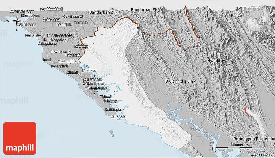 Gray Panoramic Map Of Maungdaw, Maungdaw, Myanmar, Myanmar Military, Myanmar Muslims