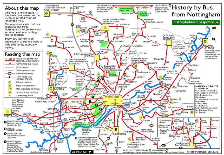 History By Nottingham Bus: By Bus Into History From Nottingham Map, Nottingham, United Kingdom, Holland Park London, Walsall West  Midlands