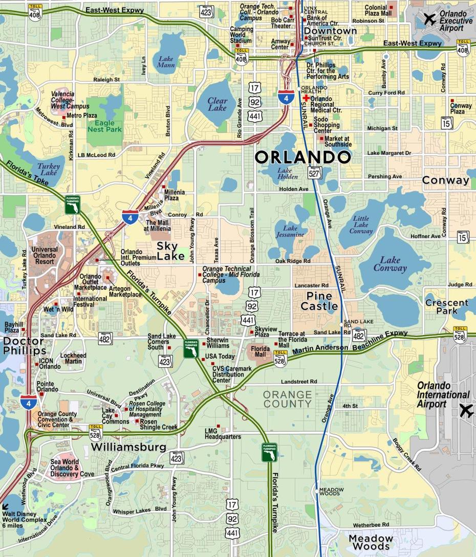 Map Of Orlando Area, Orlando, United States, United States  With City, Usa  United States