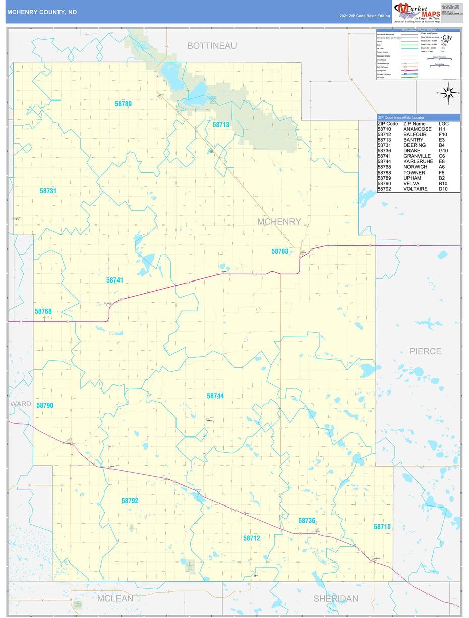 Mchenry County, Nd Zip Code Wall Map Basic Style By Marketmaps, Mchenry, United States, Mchenry Nd, Mchenry County Il Township