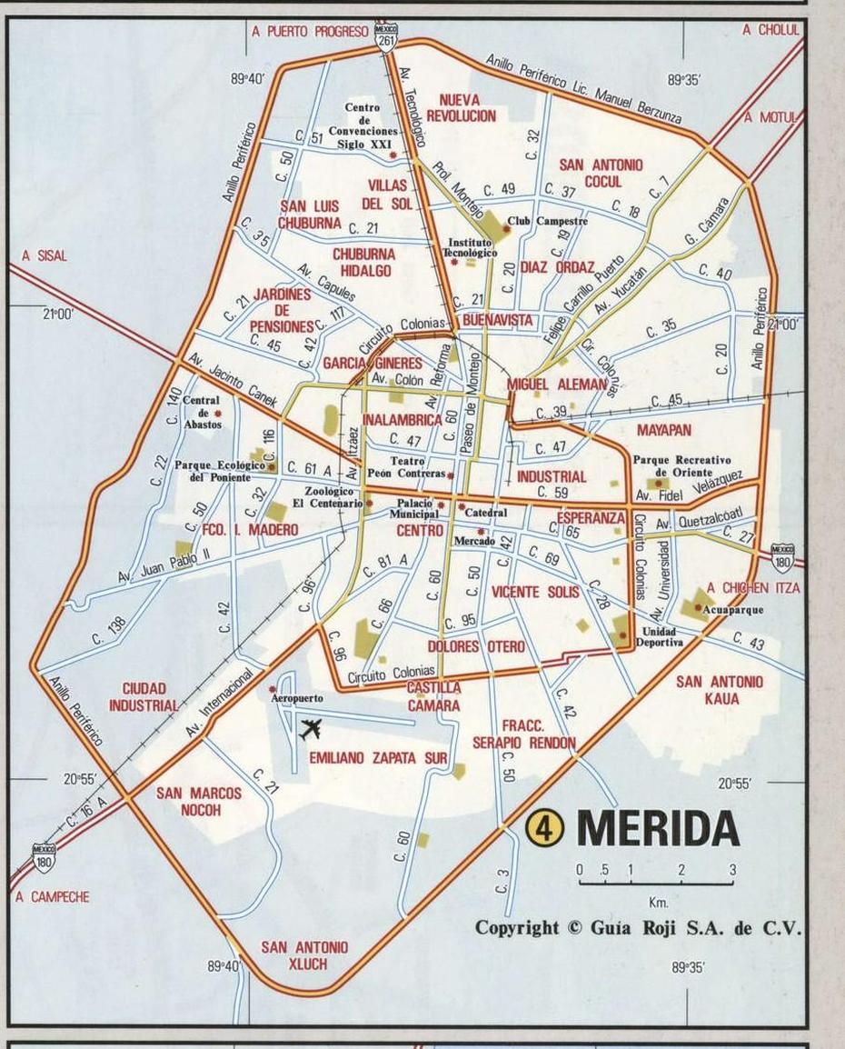 Merida City Map. Free Detailed Map Of Merida City Mexico, Mérida, Mexico, Cancun Mexico, Mexico  Location