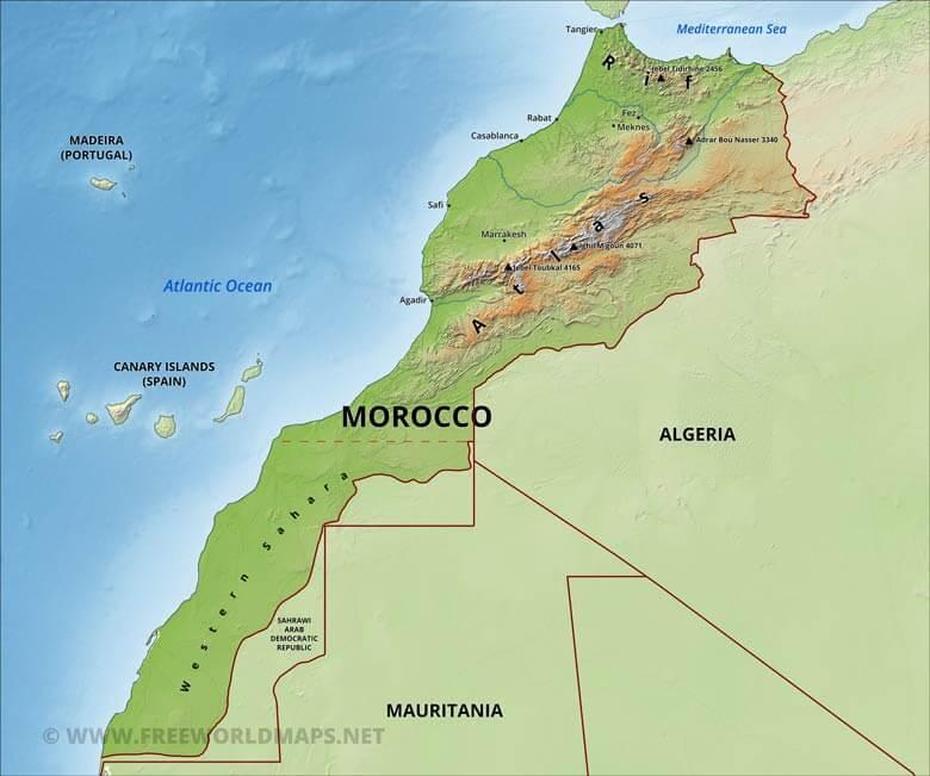 Morocco Physical Map, Dabouziya, Morocco, Morocco On Africa, Morocco  Google