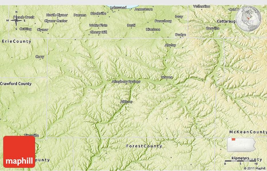Physical 3D Map Of Warren County, Warren, United States, Showing United States, United States  Color