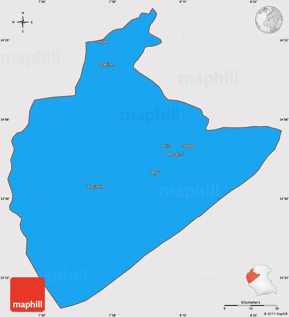 Political Simple Map Of Tozeur, Cropped Outside, Tozeur, Tunisia, Tamerza, Douz Tunisia