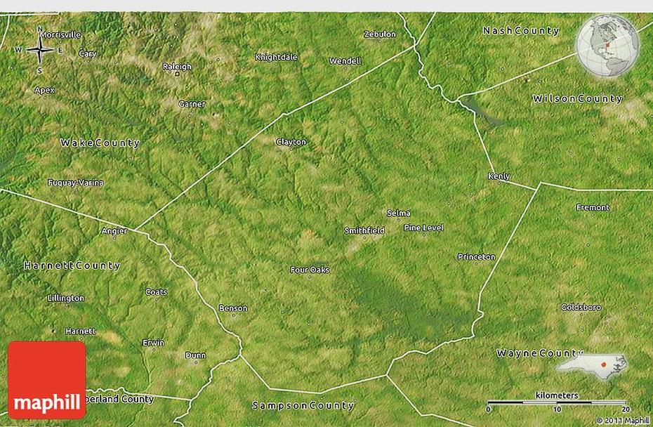 Satellite 3D Map Of Johnston County, Johnston, United States, United States  Color, United States  With City