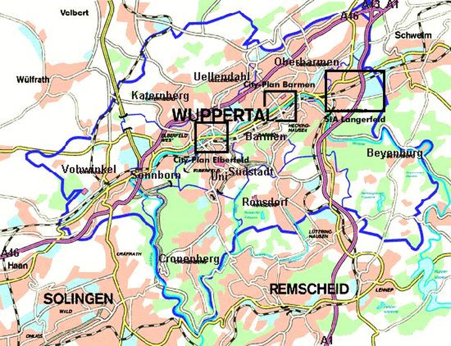 Wuppertal Map, Wuppertal, Germany, Leverkusen  Germany, Erfurt Germany