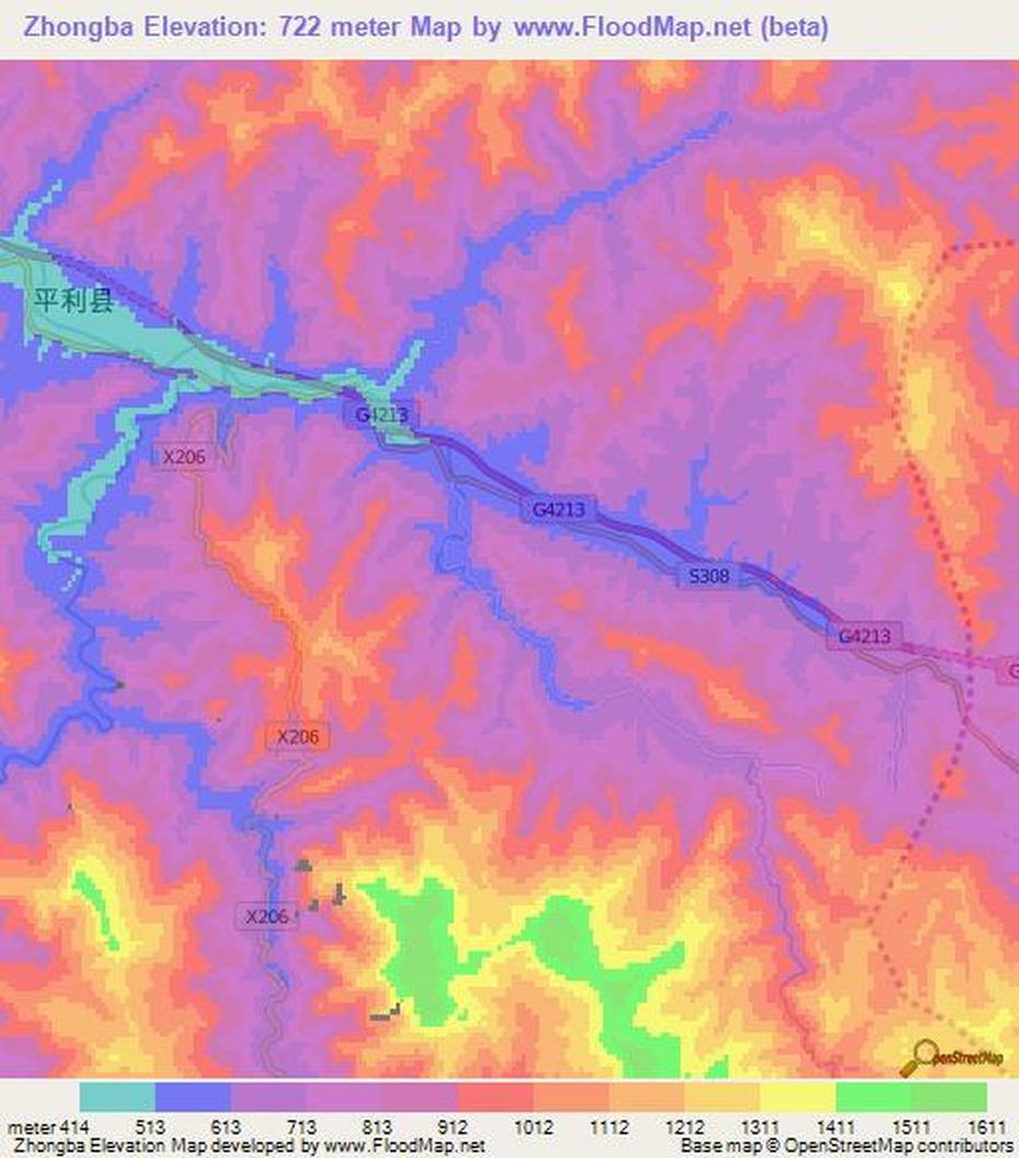 Elevation Of Zhongba,China Elevation Map, Topography, Contour, Zhongba, China, China  Simple, Eastern China