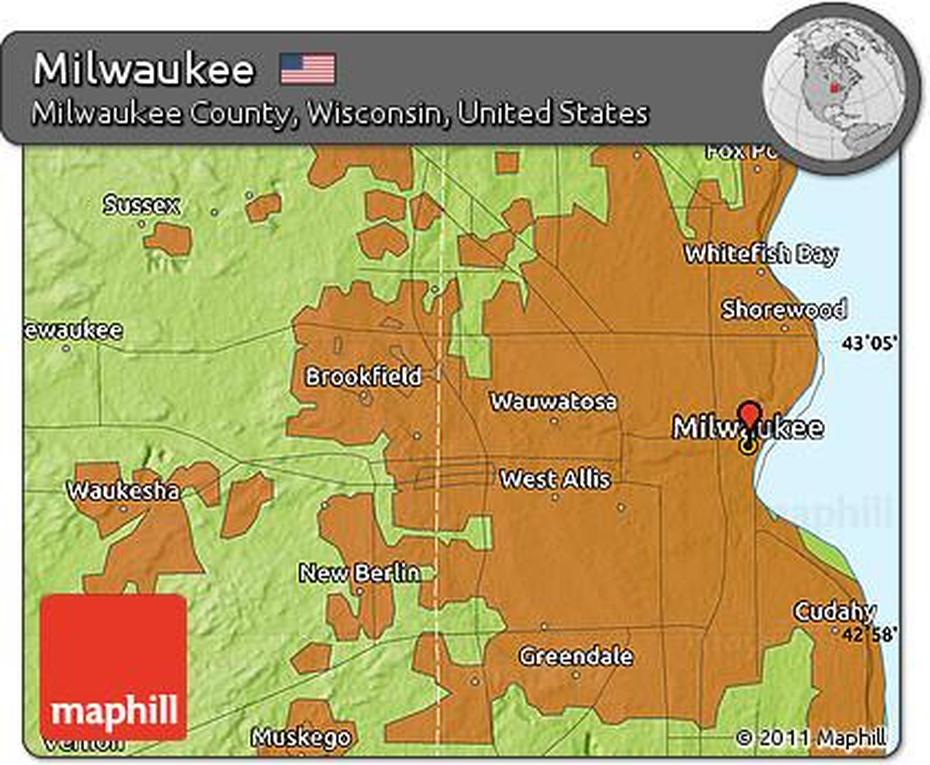 Free Physical Map Of Milwaukee, Milwaukee, United States, Milwaukee County Wisconsin, Milwaukee Harbor