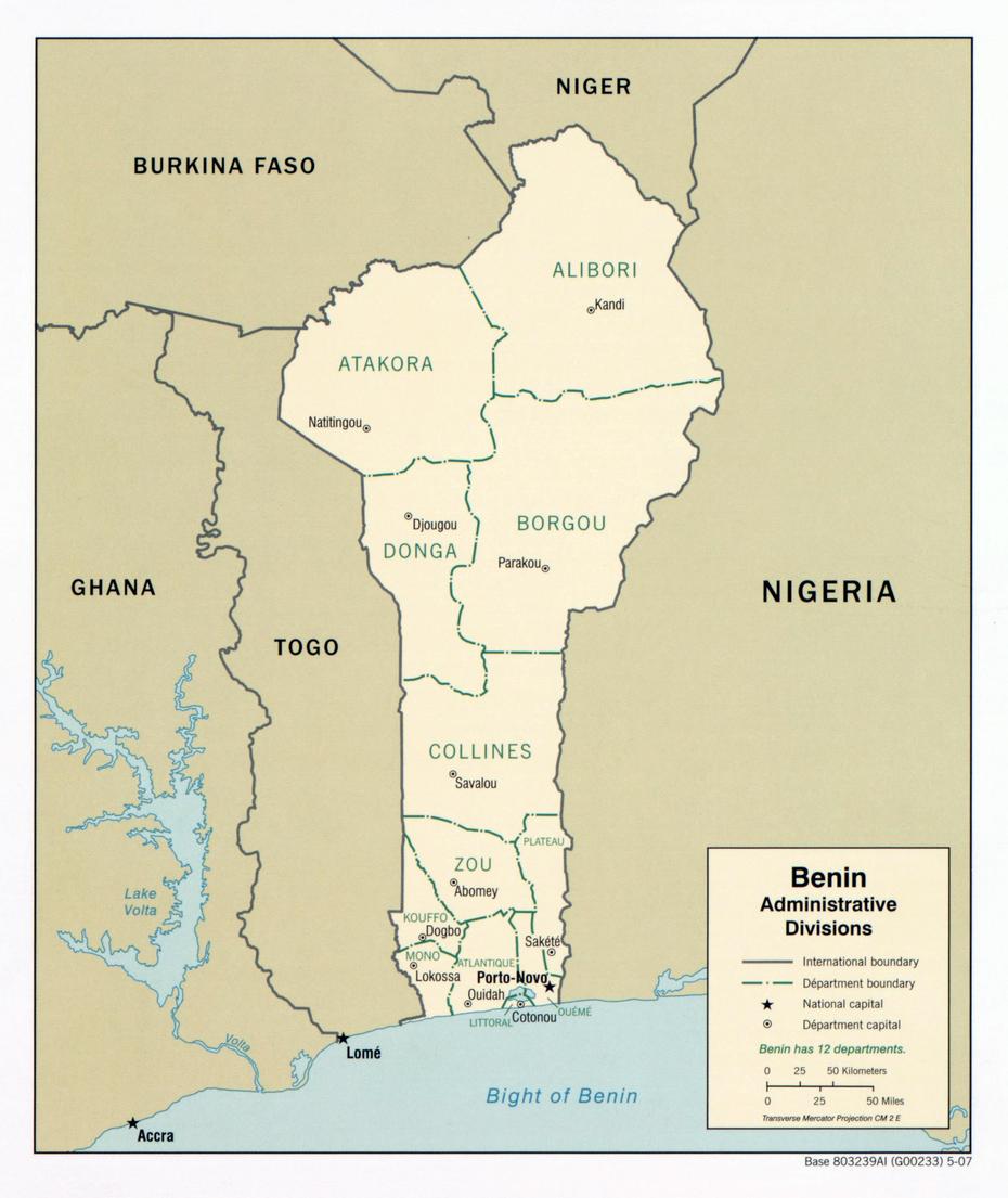 Large Scale Administrative Divisions Map Of Benin – 2007 | Benin …, Idigny, Benin, Benin Country, Carte Du Benin