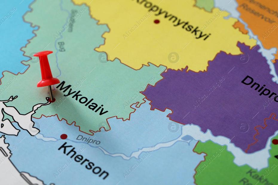 Map Of Ukraine With Red Push Pin Placed On Mykolaiv, Closeup: Stock …, Mykolaiv, Ukraine, Crimea Ukraine, Ukraine Airports