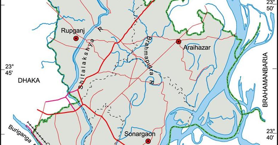 Maps Of Bangladesh: Political Map Of Narayanganj District, Nārāyanganj, Bangladesh, Dhaka City Road, Chittagong Division