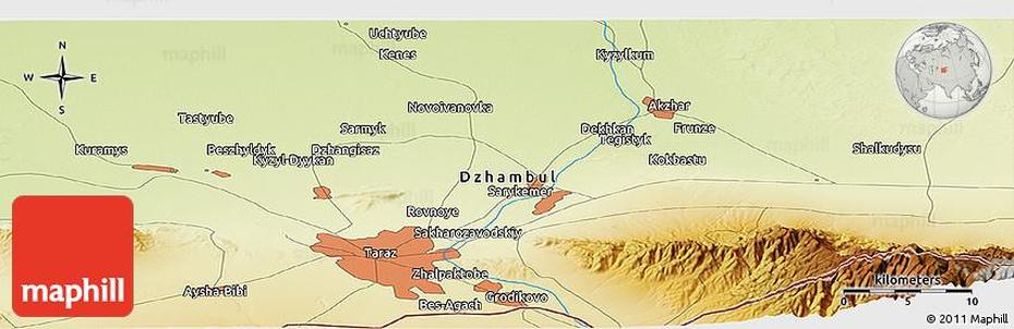 Physical Panoramic Map Of Taraz, Taraz, Kazakhstan, Kazakhstan  Blank, Kazakh Uplands