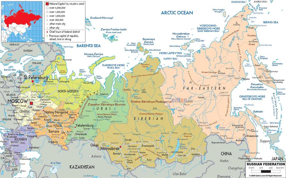 Of Russia Area, Russia  With Capital, Detailed , Trëkhgornyy, Russia