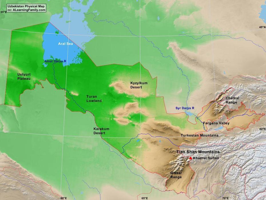 Uzbekistan Physical Map – Map Of Uzbekistan Physical (Central Asia – Asia), Piskent, Uzbekistan, Uzbekistan Cities, Uzbekistan In World