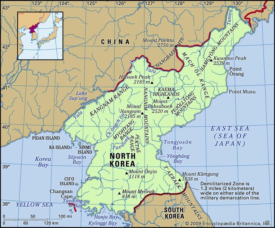 Detailed  Of North Korea, North Korea On Asia, North Korea, Sunch’Ŏn, North Korea