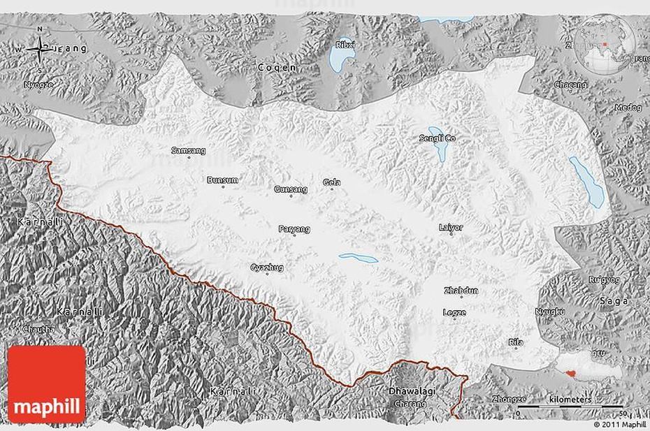 Gray 3D Map Of Zhongba, Zhongba, China, China  Printable, Of China Provinces