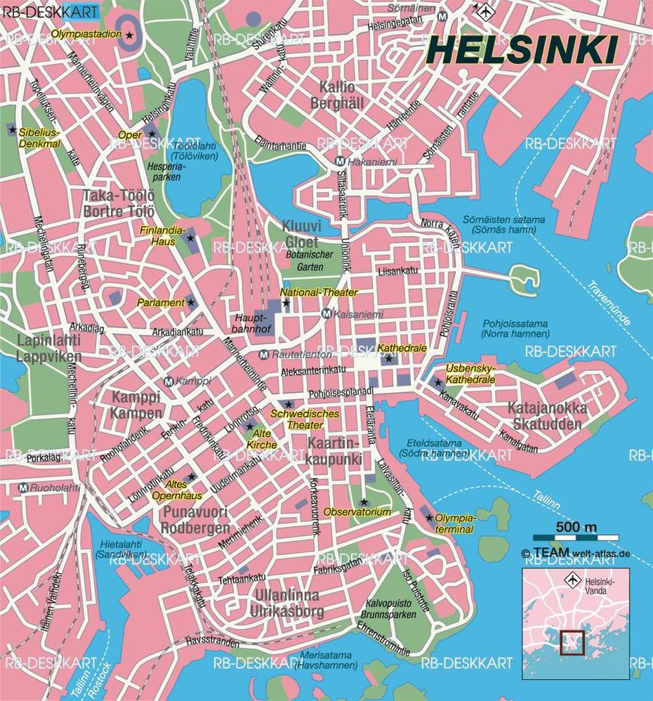 Map Of Helsinki (City In Finland) | Welt-Atlas.De, Helsinki, Finland, Tampere Finland, Capital Of Finland