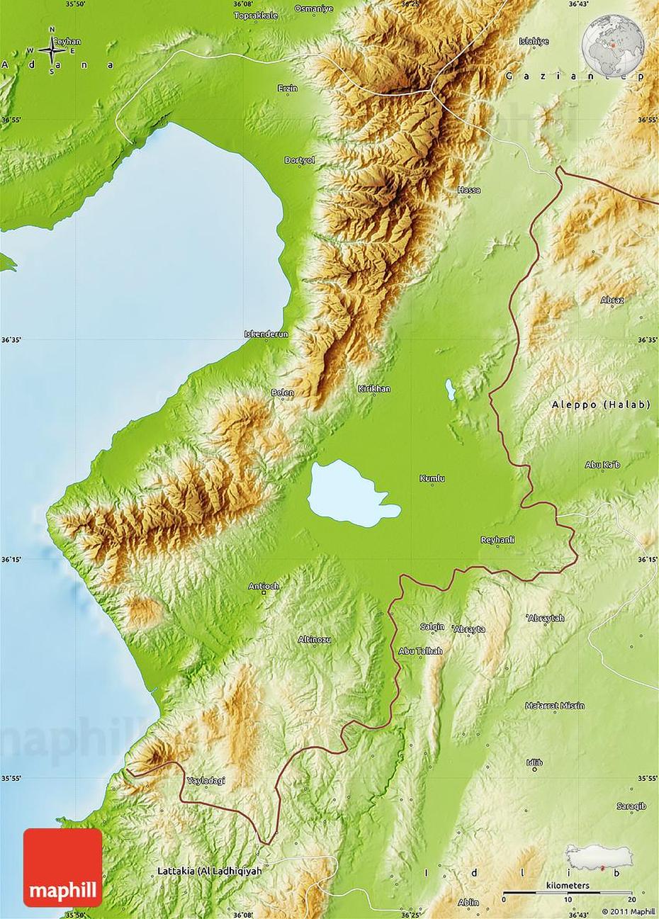 Physical Map Of Hatay, Hatay, Turkey, Antakya Turkey, Antakya Turkey