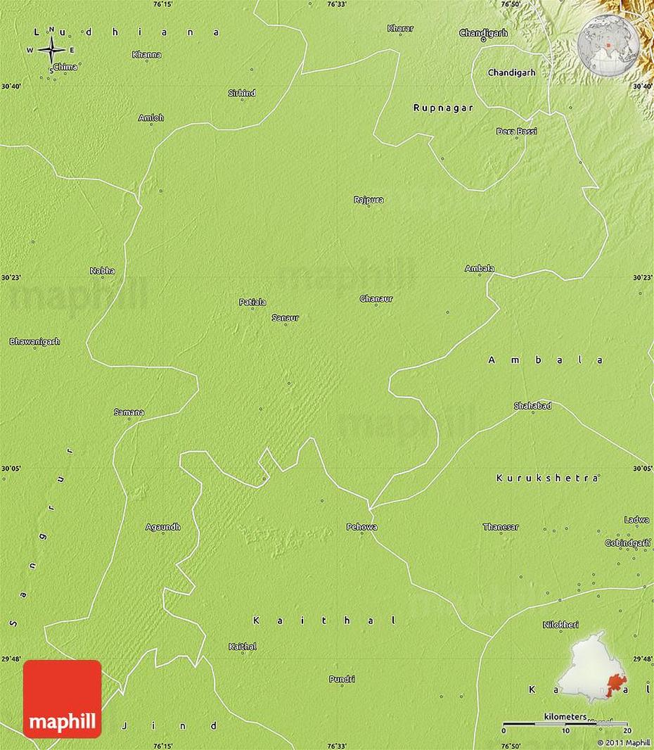 Physical Map Of Patiala, Patiāla, India, Patiala  State, Nis  Patiala
