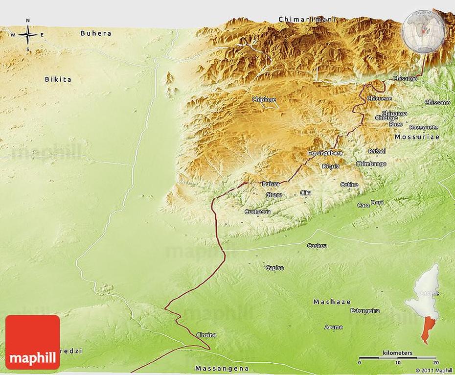 Physical Panoramic Map Of Chipinge Rural, Chipinge, Zimbabwe, Zimbabwe Town, Chiredzi Zimbabwe