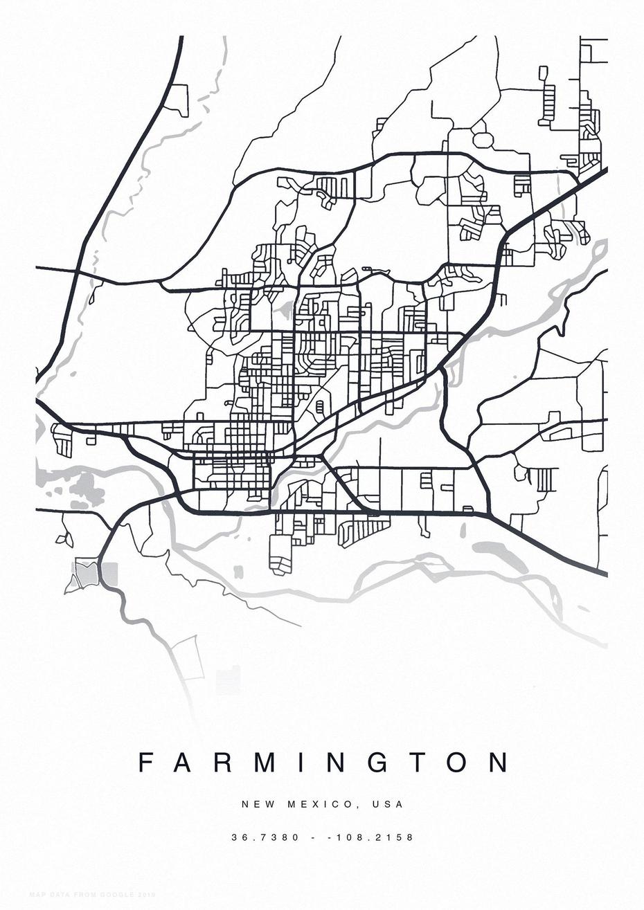 Printable Farmington Map Print Street Map Of Farmington | Etsy, Farmington, United States, City Of Farmington Nm, Farmington Ct