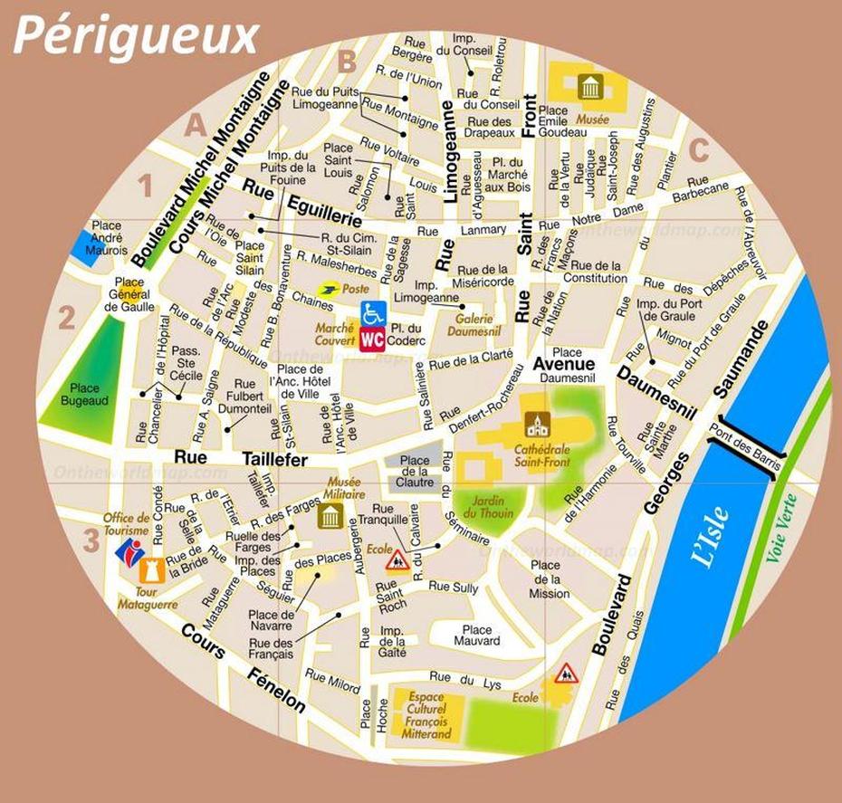 Tourist Map Of Perigueux Old Town, Périgueux, France, Grand Est France, Dijon