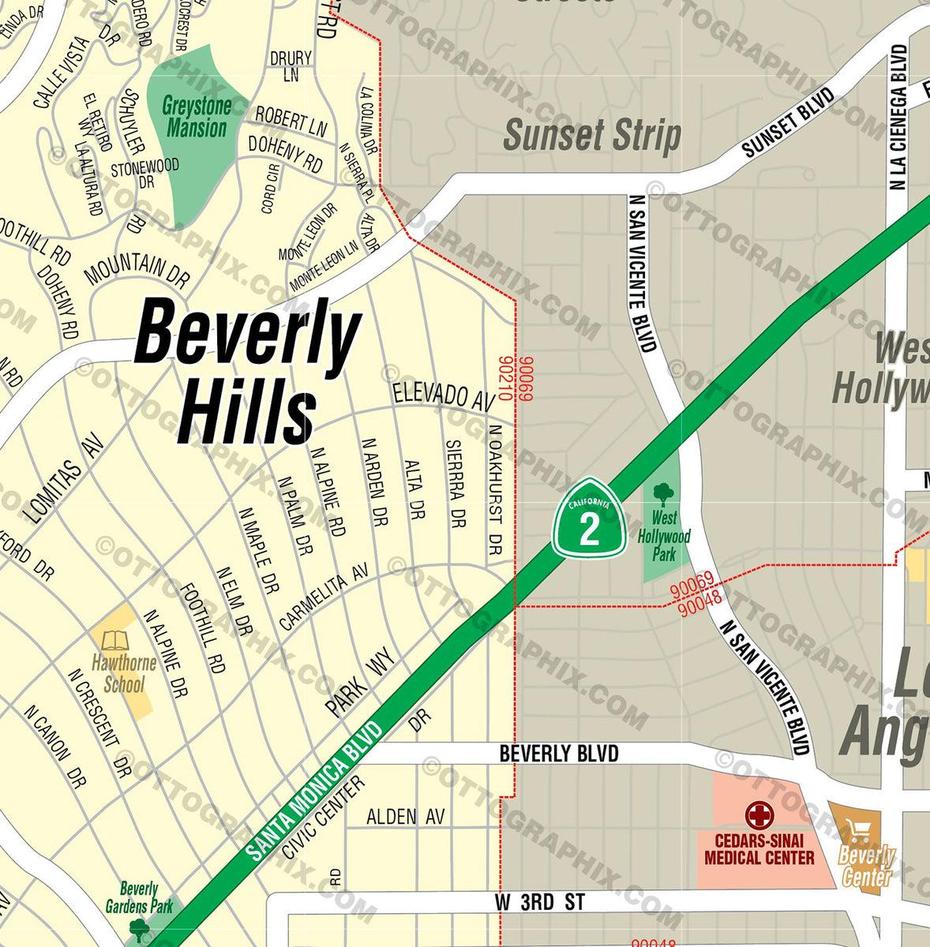 Beverly Hills Map, Los Angeles County, Ca  Otto Maps, Beverly Hills, United States, The One Beverly Hills Mansion, Rodeo  Drive