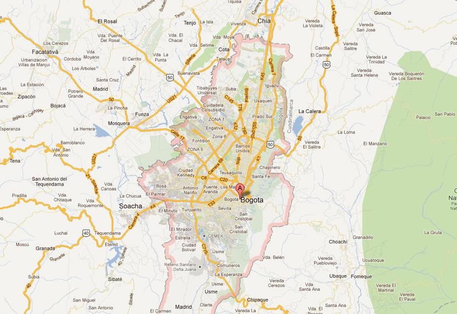 Bogota Map And Bogota Satellite Image, Bogotá, Colombia, Colombia Road, Barrancabermeja Colombia