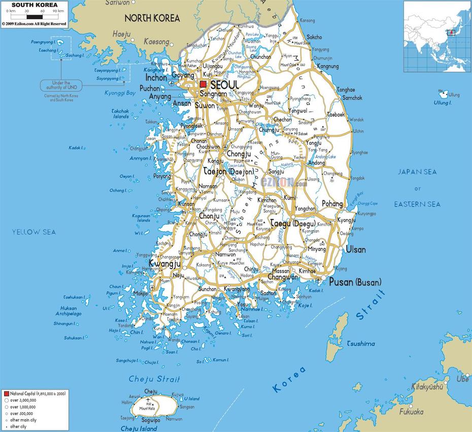 Detailed Clear Large Road Map Of South Korea – Ezilon Maps, Heunghae, South Korea, South Korea In World, Korea  Clip Art