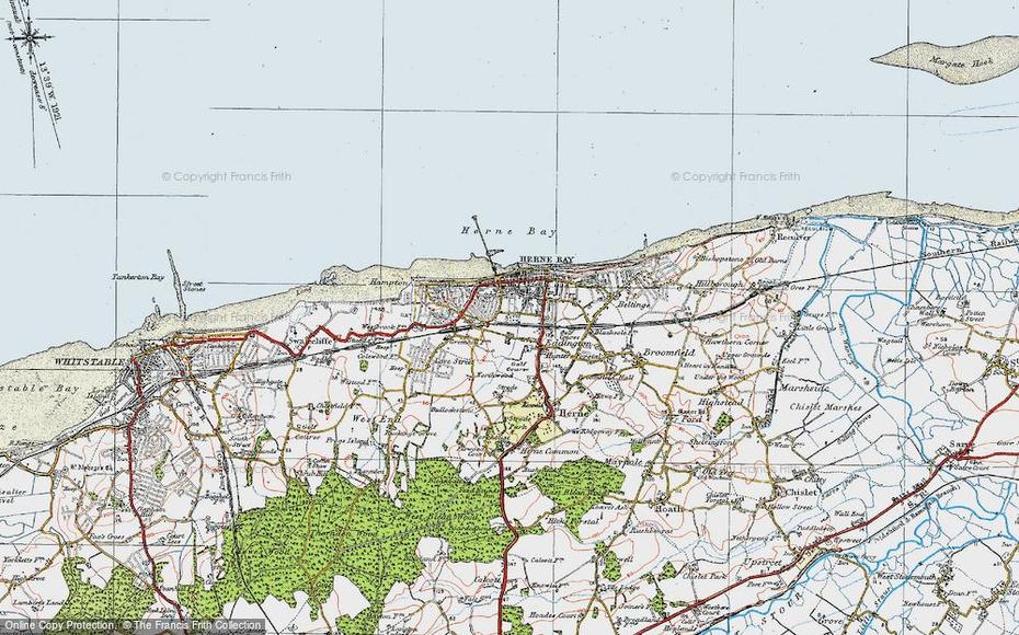 Historic Ordnance Survey Map Of Herne Bay, 1920, Herne Bay, United Kingdom, Herne Bay Seafront, Herne Bay Auckland