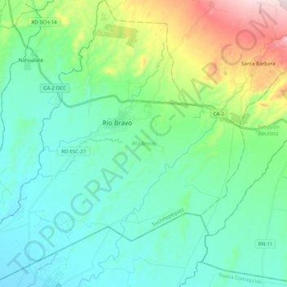 Mapa Topografico Rio Bravo, Altitud, Relieve, Río Bravo, Guatemala, A Del Rio Bravo, Rio Bravo Del Norte