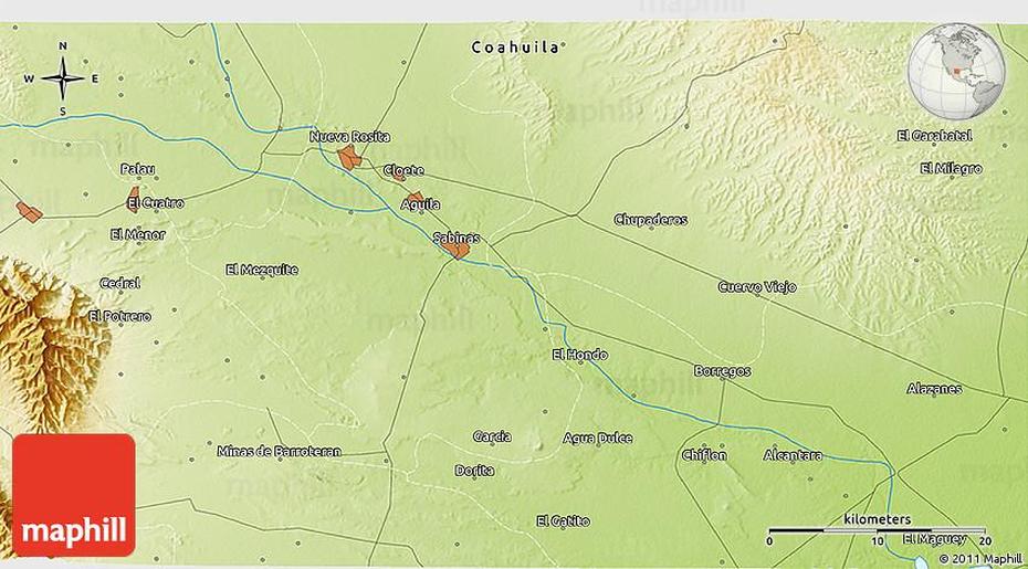 Physical 3D Map Of Nueva Rosita, Nueva Rosita, Mexico, Boquillas Del  Carmen, Coahuila  Mex