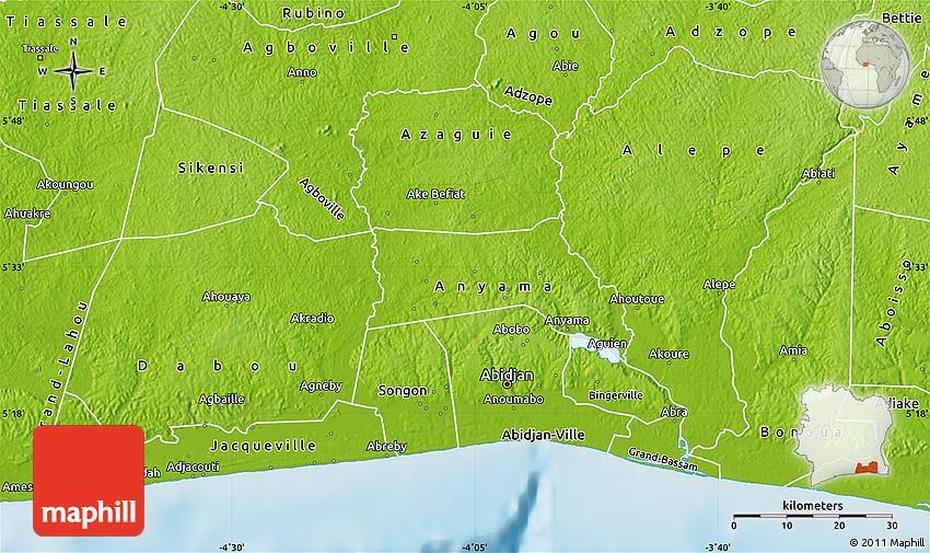 Physical Map Of Abidjan, Abidjan, Côte D’Ivoire, Cote D’Ivoire Location, Cote D’Ivoire Rivers